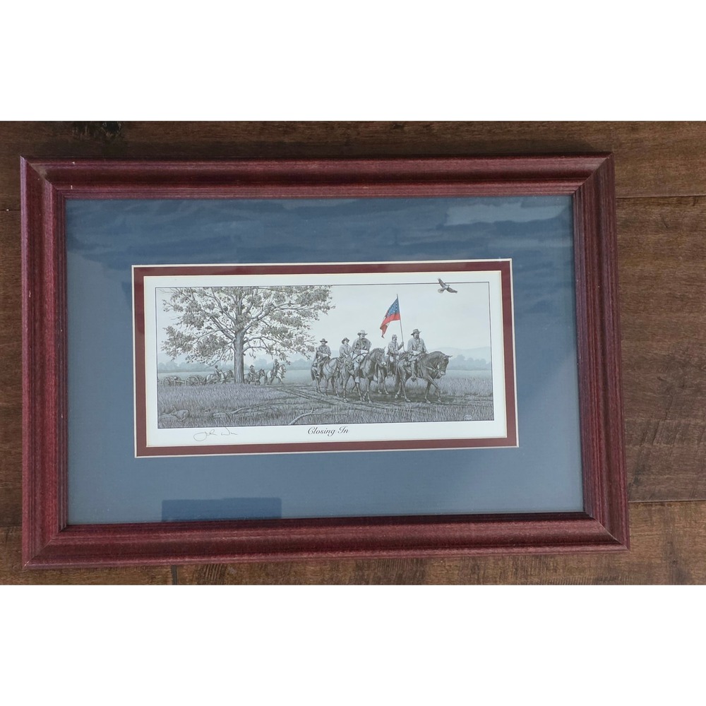 Vtg John Warr Closing In Framed Art Print Signed 1999 Civil War Cavalry Scene
